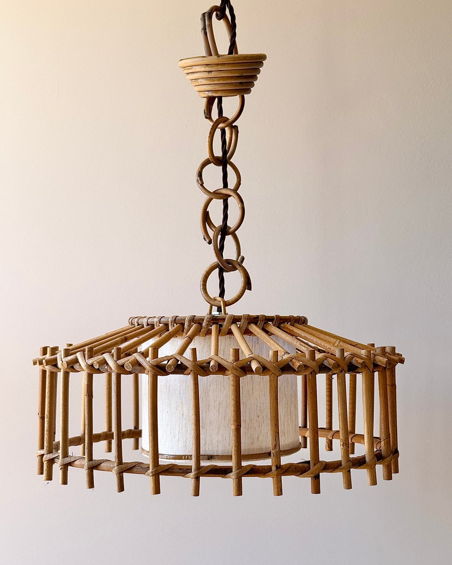 French Caged Bamboo Pendant Light