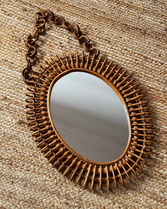 Italian Rattan Looped Mirror, in the manner of Franco Albini