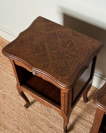 Pair of French Oak Parquetry Bedside Tables, circa. 1940’s