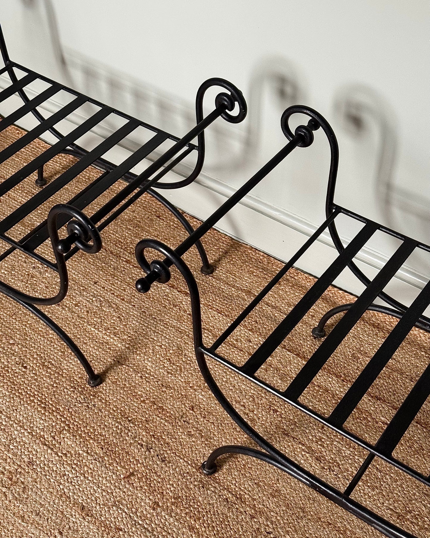 Pair of Wrought Iron Curule Stools with Scrolled Arms