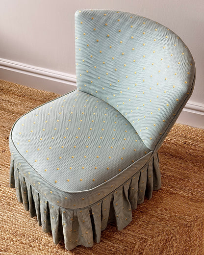 French Mid-Century Slipper Chair with Embroidered Tulip Jacquard Upholstery