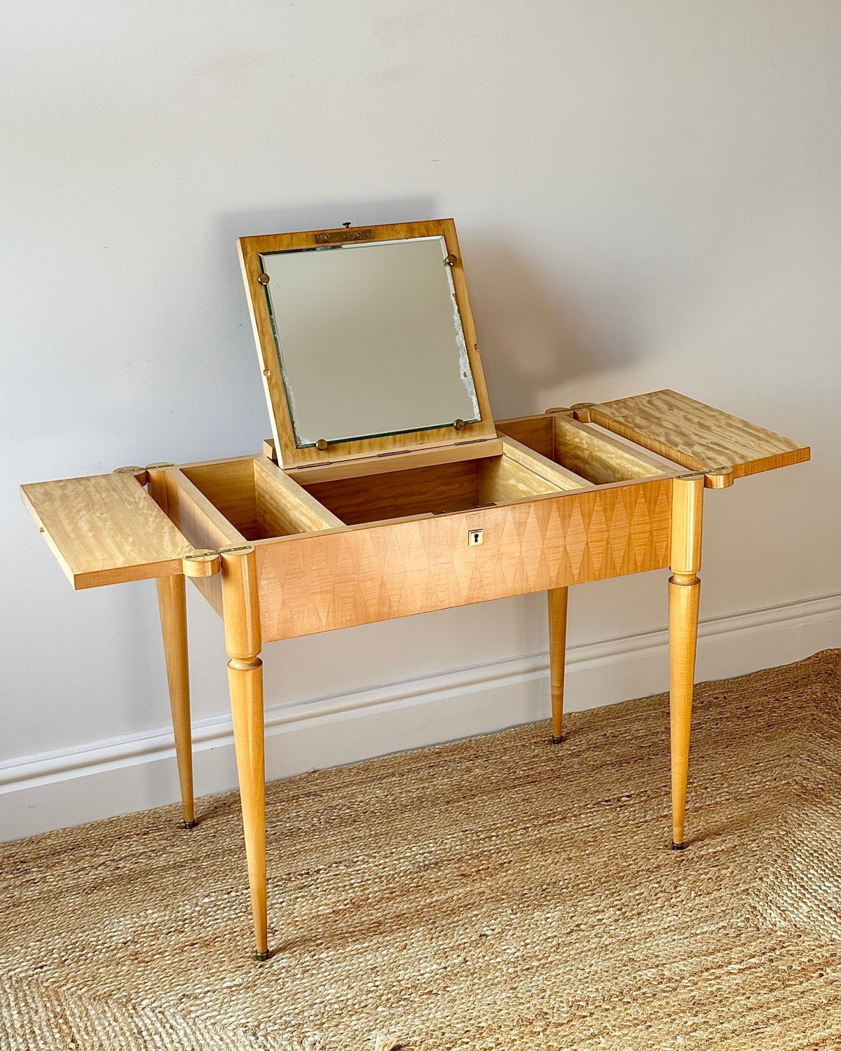 French Lift Top Dressing Table with Geometric Parquetry, c.1950 - Club Sourced