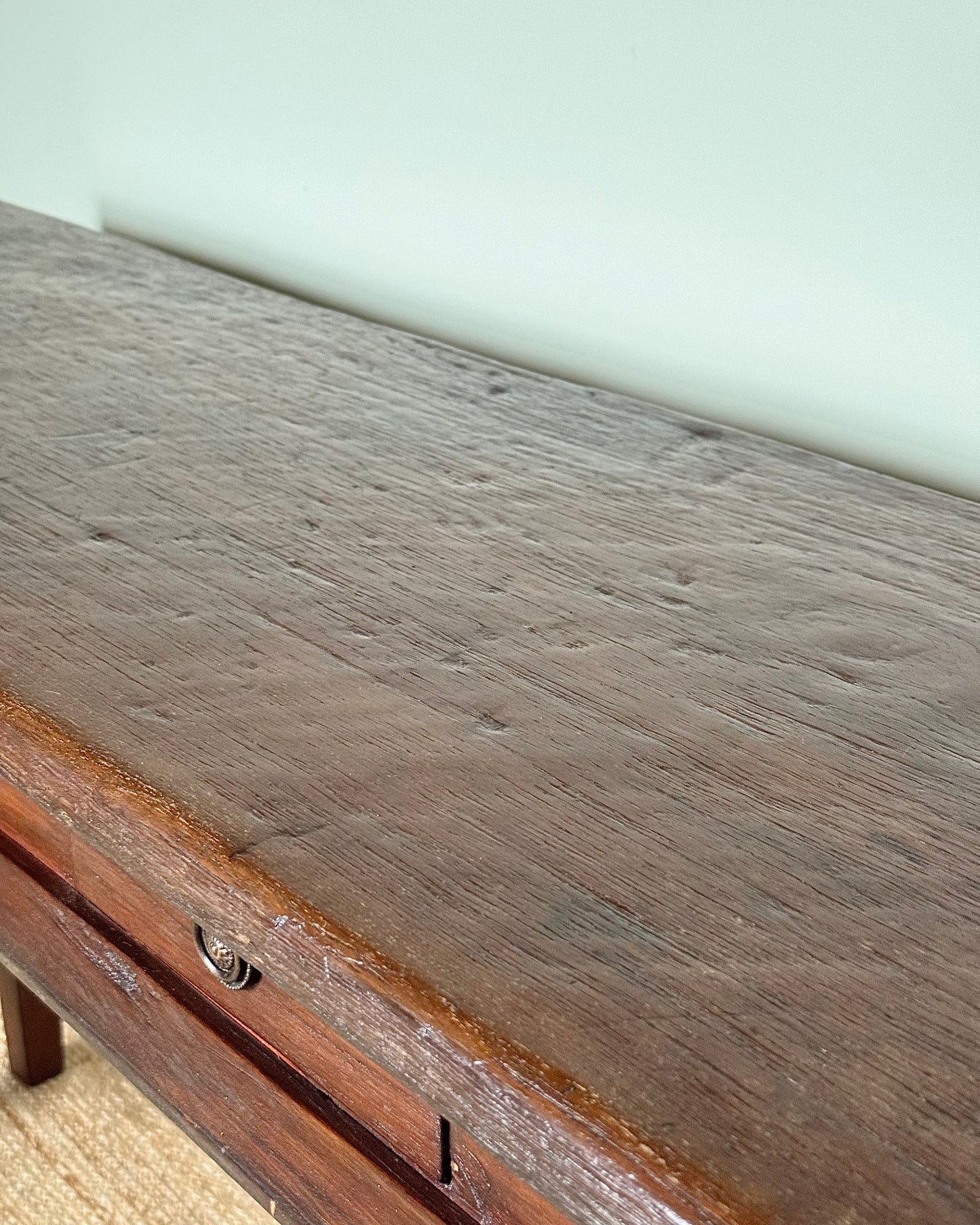 1940’s Spanish Console Table with Sculptural Iron Stretcher