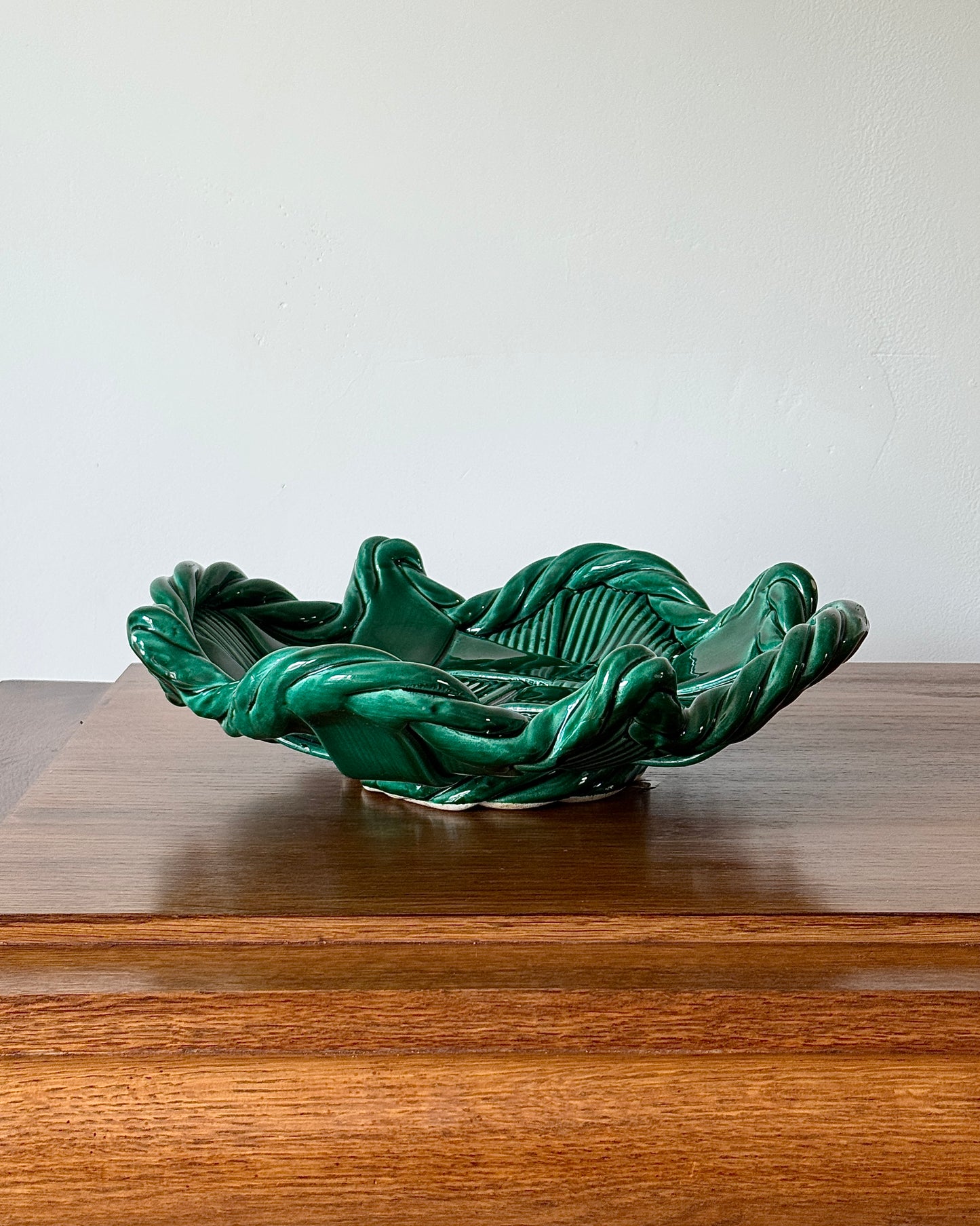 Vallauris Green Glazed Woven Ceramic Bowl, c.1950s