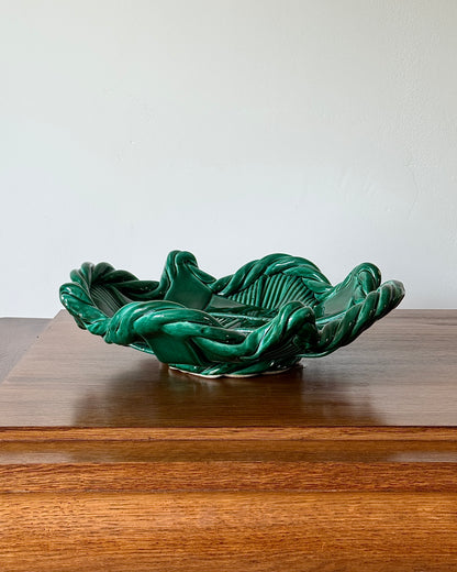 Vallauris Green Glazed Woven Ceramic Bowl, c.1950s