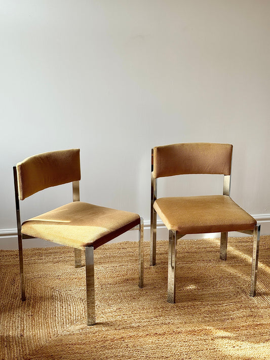 Set of 5 1970's Italian Chrome Dining Chairs with Caramel Upholstery