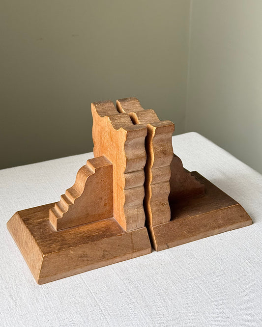 Pair of French Carved Wood Bookends