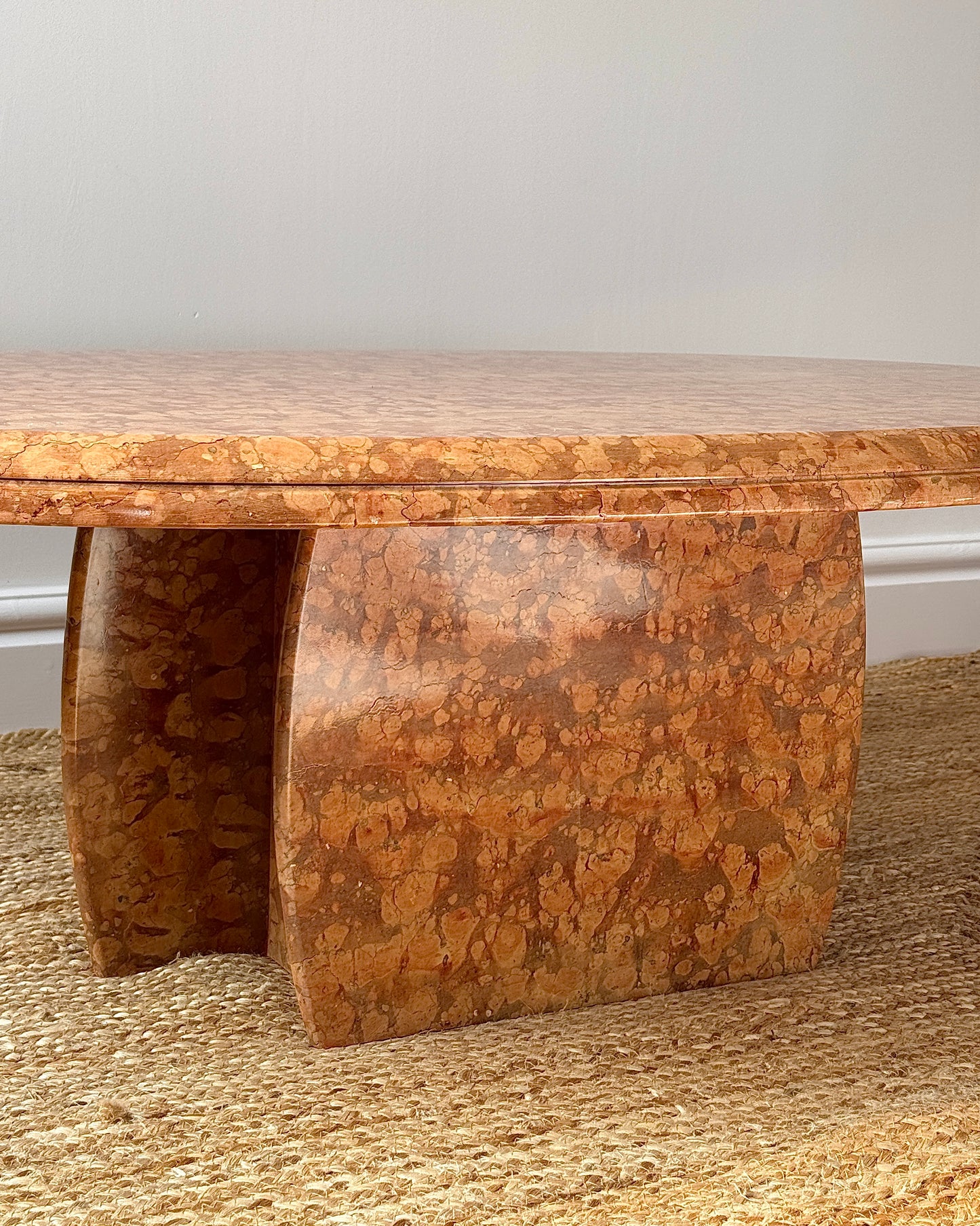 Large Italian Rosso Verona Marble Oval Coffee Table