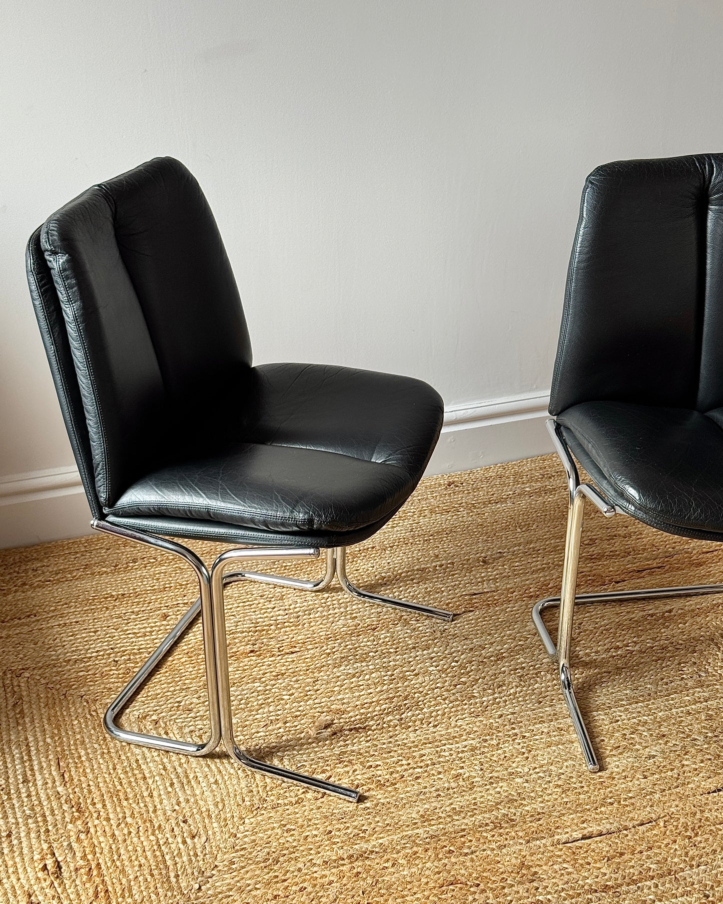 Set of Four Chrome and Leather Dining Chairs, Attributed to Tim Bates for Pieff 1970s