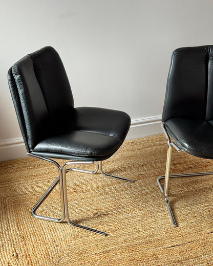 Set of Four Chrome and Leather Dining Chairs, Attributed to Tim Bates for Pieff 1970s