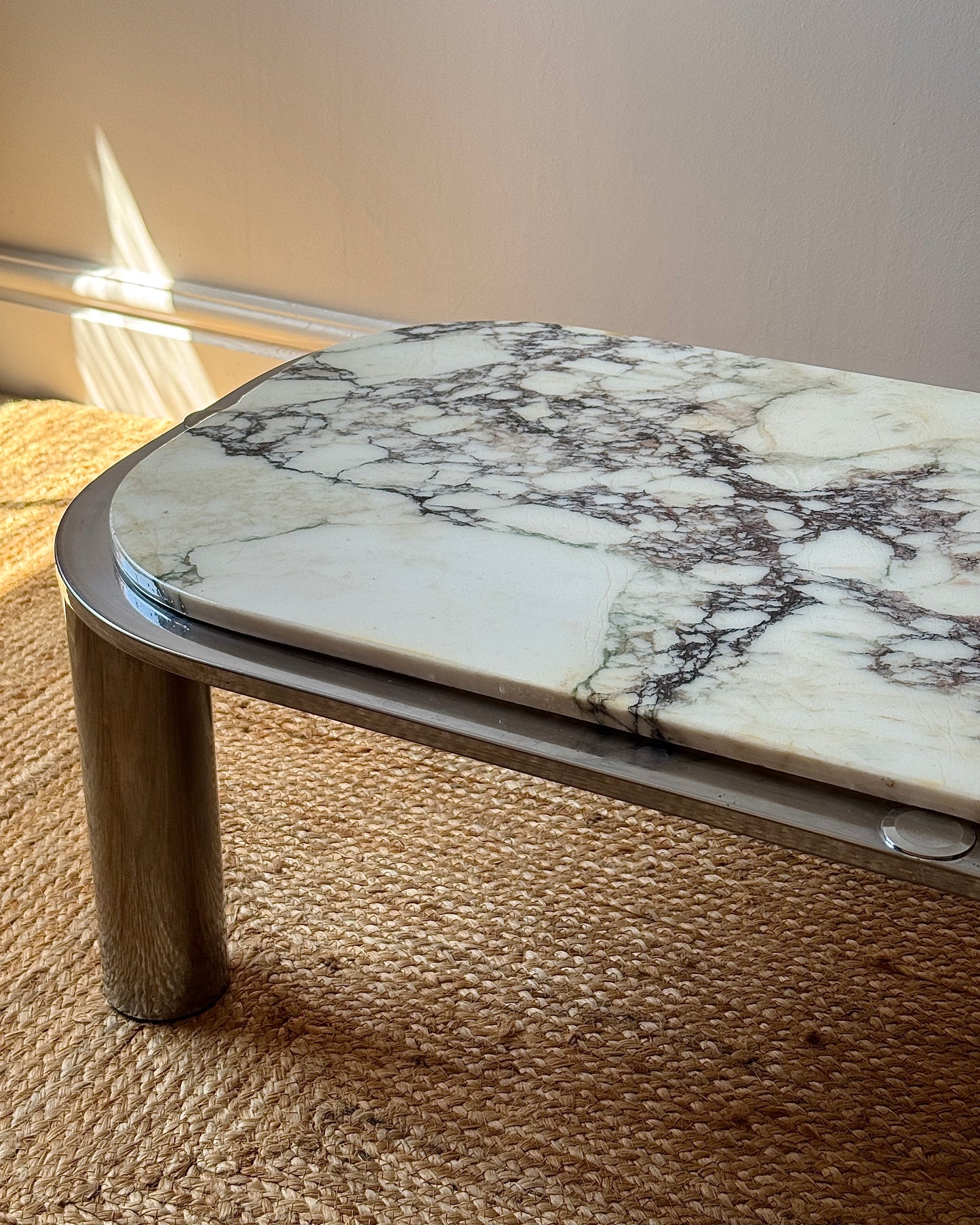 Italian Chrome and Viola Marble Coffee Table