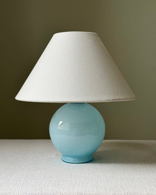 French Art Deco Blue Opaline Globe Table Lamp