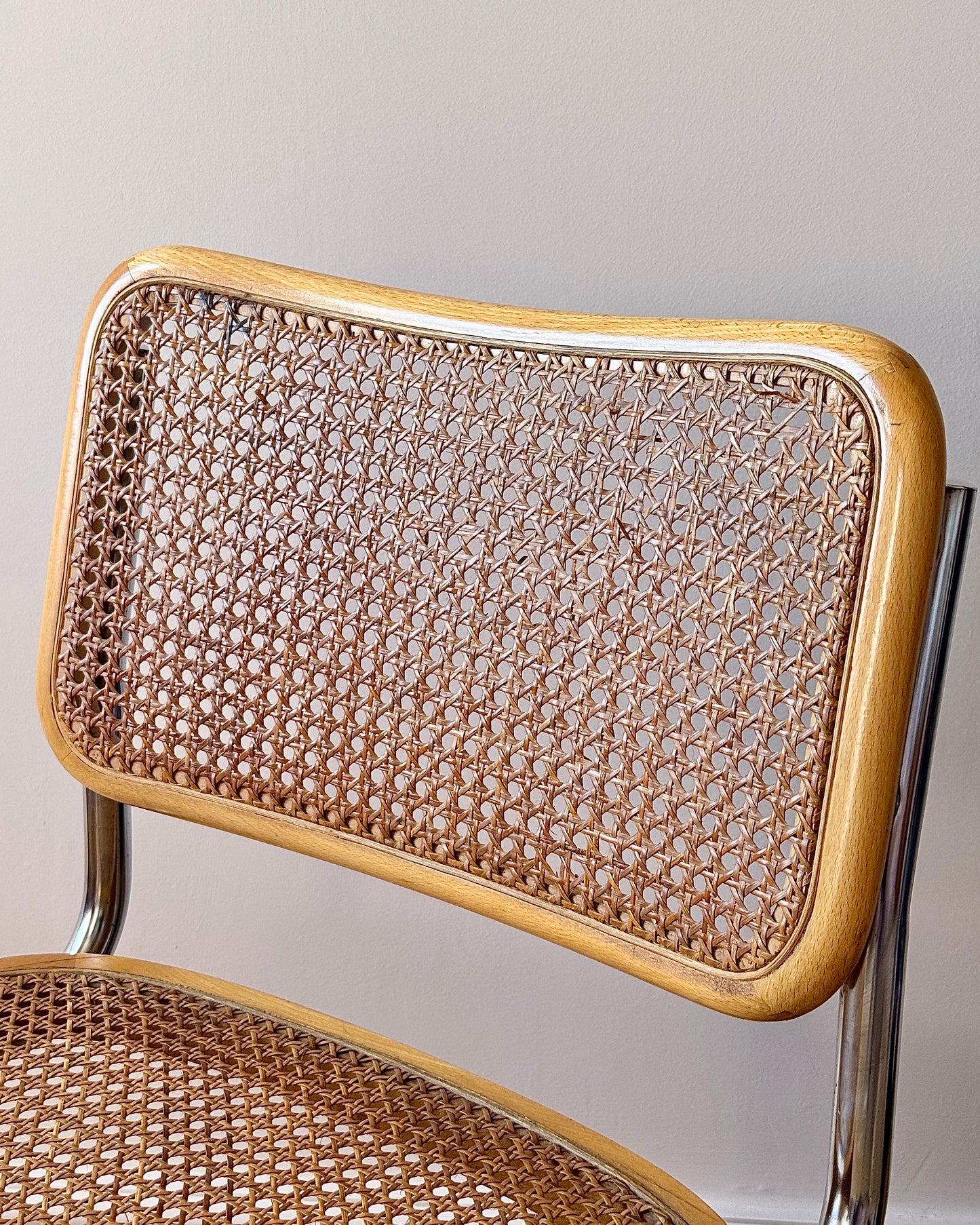 Italian Cantilever Chrome & Cane Chair in the Style of Marcel Breuer