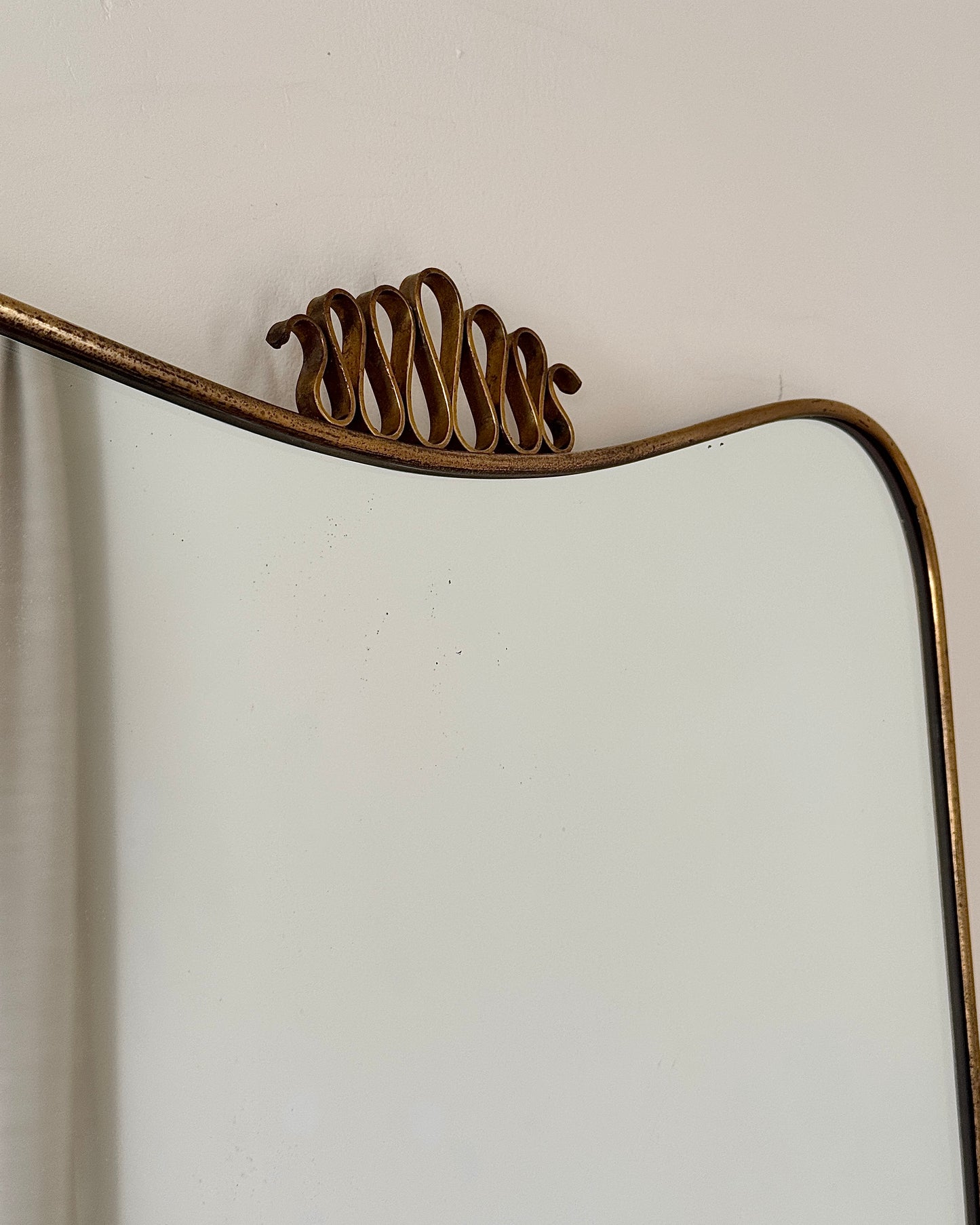 Italian Brass Sheild Mirror and Console, Attributed to Gio Ponti, c.1950s
