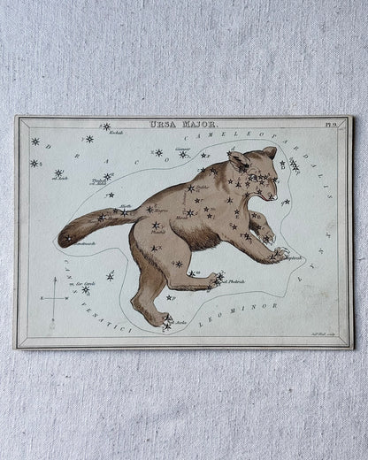 Antique Hand-Painted Constellation Print ‘Urania’s Mirror’ by Sidney Hall c. 1825