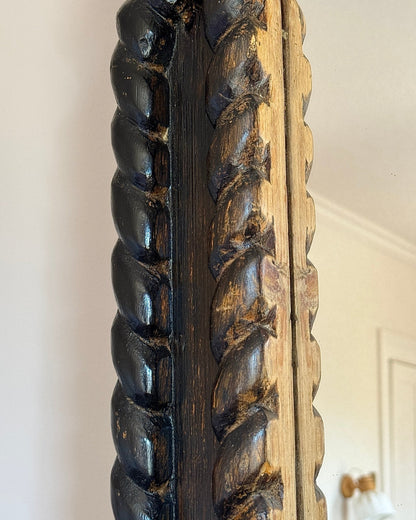 Large Black Oak Twisted Rope Mirror, Late 19th Century - Club Sourced