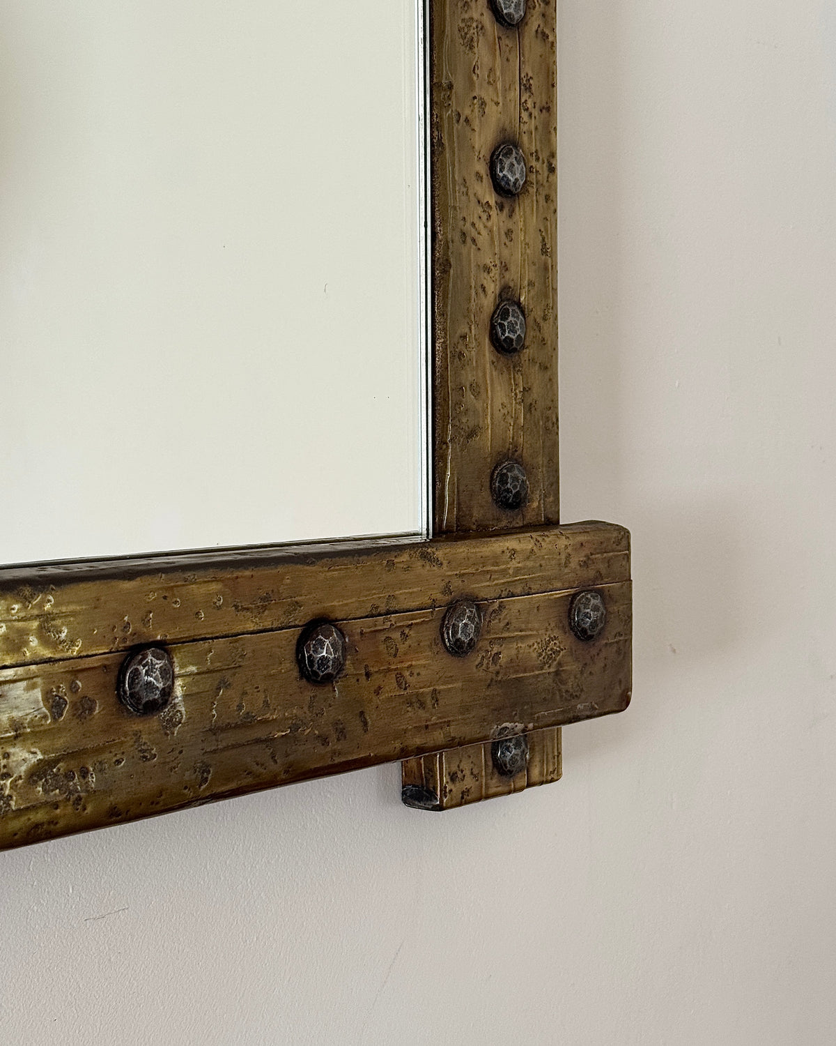 Hammered Brass Mirror with Studded Frame