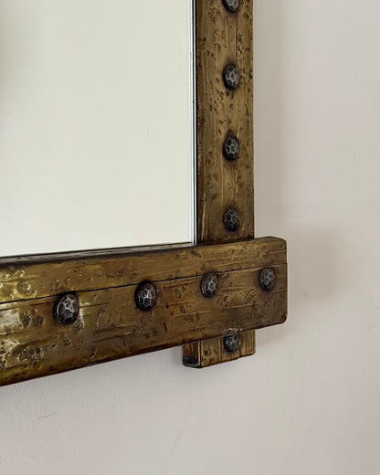 Hammered Brass Mirror with Studded Frame