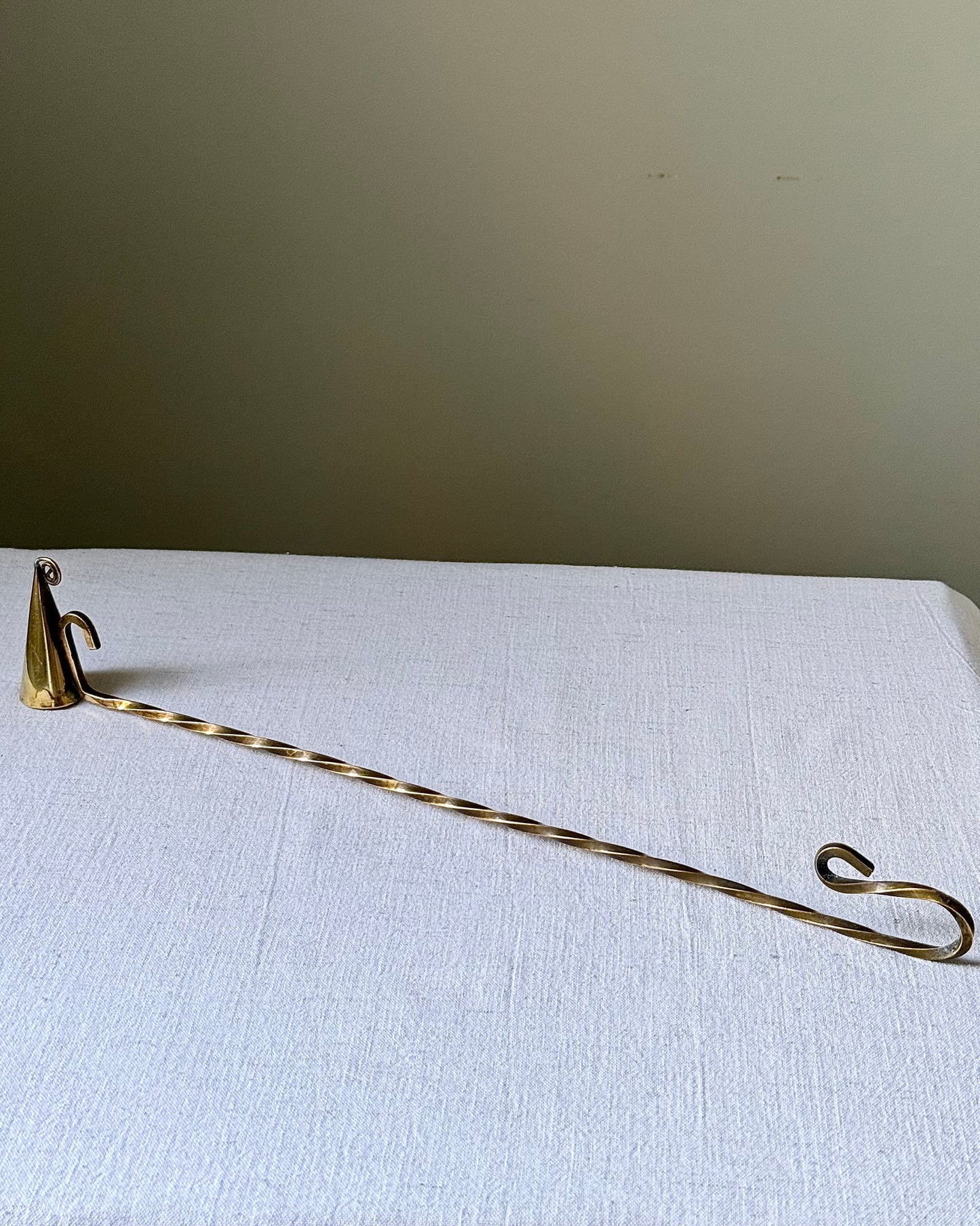 Extra Large Swedish Brass Candle Snuffer with a Scroll Finial