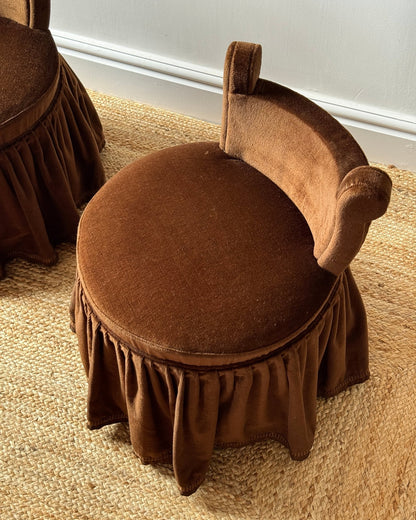 Pair of Brown Velvet French Slipper Chairs - Club Sourced