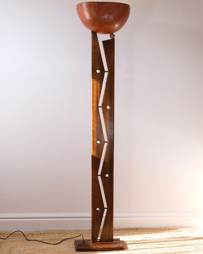 Modernist Carved Wood Floor Lamp