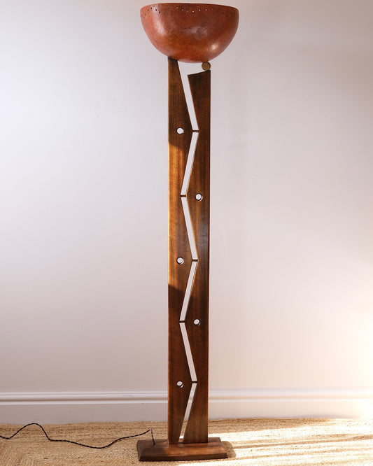 Modernist Carved Wood Floor Lamp