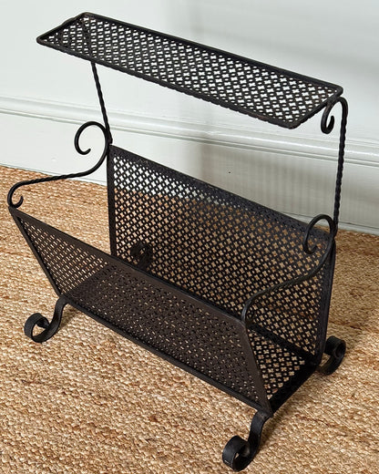 French Wrought Iron Magazine Rack, in the style of Mathieu Mategot