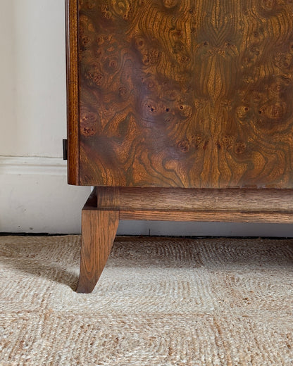 Large French Art Deco Walnut Burr Cabinet, c.1930s