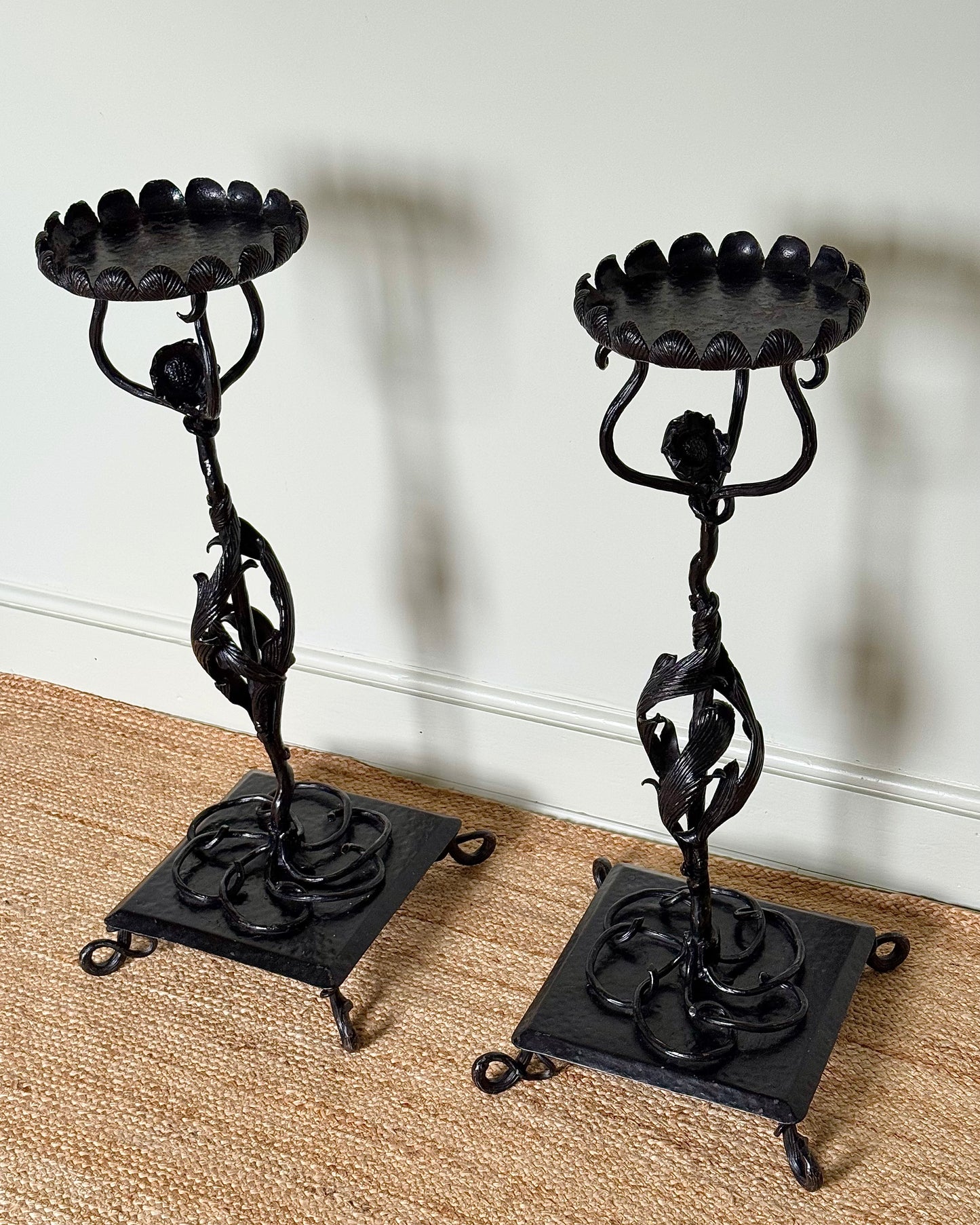 Pair of Swedish Art Nouveau Wrought Iron Pedestals