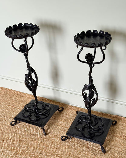 Pair of Swedish Art Nouveau Wrought Iron Pedestals