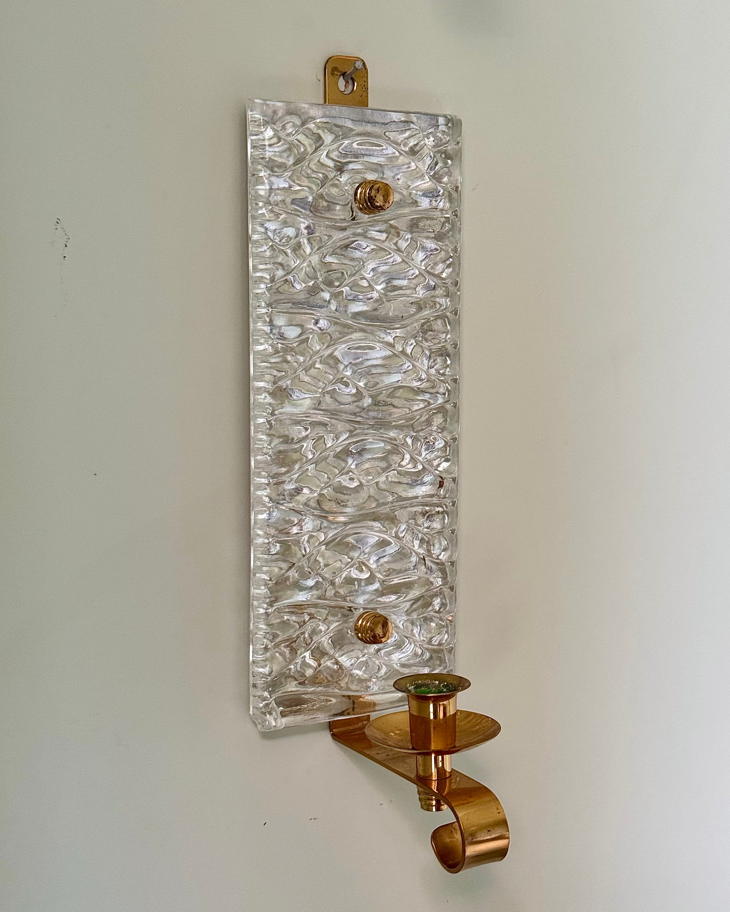 Pair of Swedish Mid-Century Glass and Brass Wall Sconces by Malmö Metallvarufabrik AB