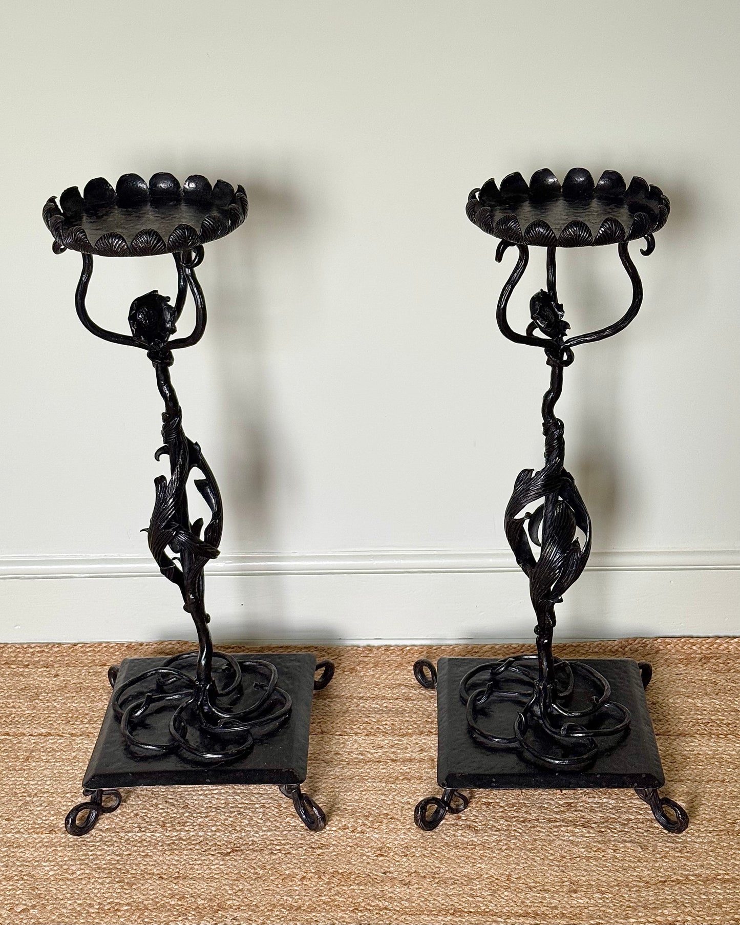 Pair of Swedish Art Nouveau Wrought Iron Pedestals