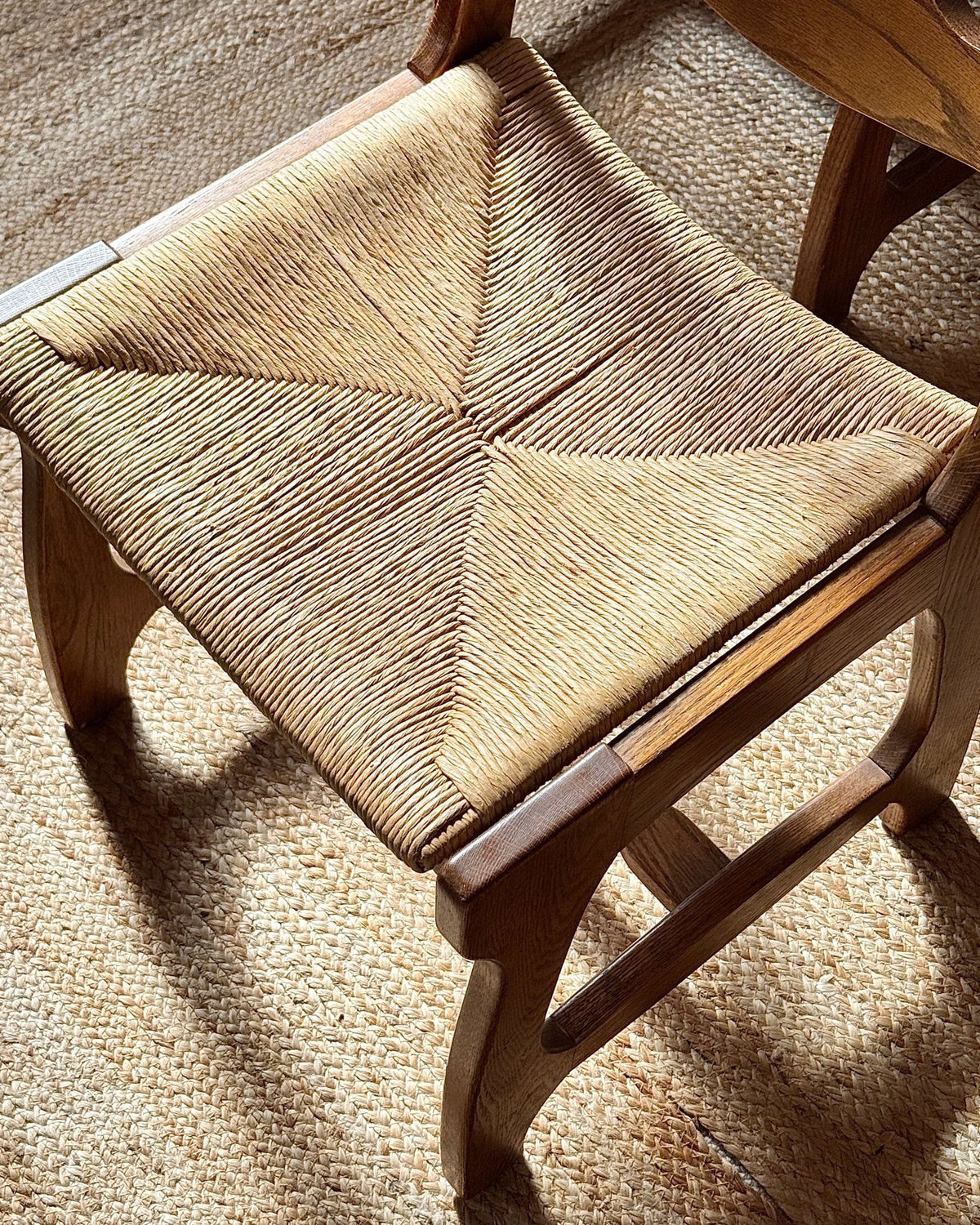 Set of Four Razor Back Oak & Woven Dining Chairs by Guillerme et Chambron - Club Sourced