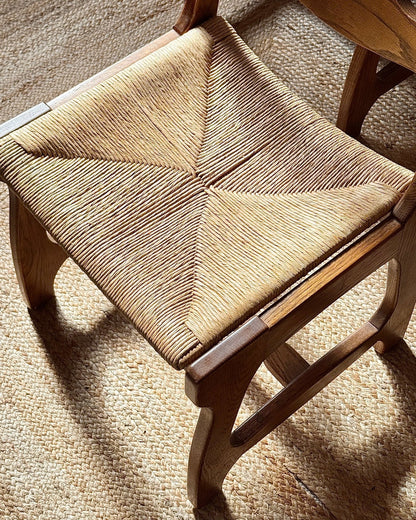 Set of Four Razor Back Oak & Woven Dining Chairs by Guillerme et Chambron - Club Sourced