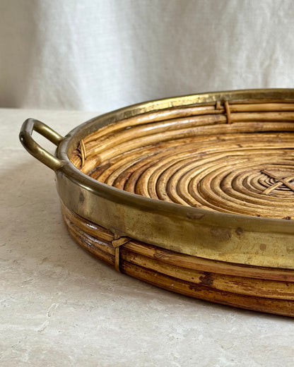 Large Italian Pencil Reed & Brass Round Tray
