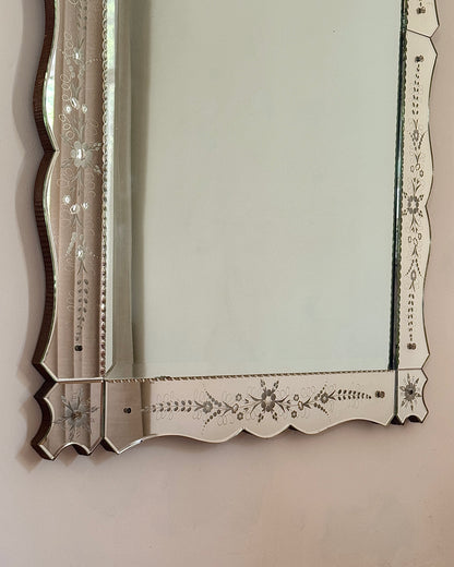 Large Venetian Mirror with Engraved Floral Border