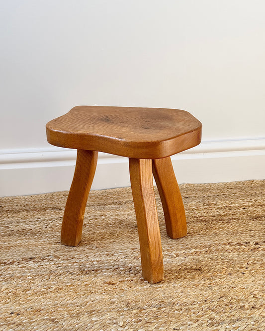 French Mid-century Irregular Elm Stool