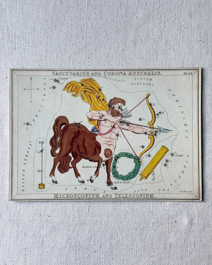 Antique Hand-Painted Constellation Print ‘Urania’s Mirror’ by Sidney Hall c. 1825