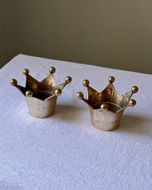 Pair of Brass Crown Swedish Candle Holders