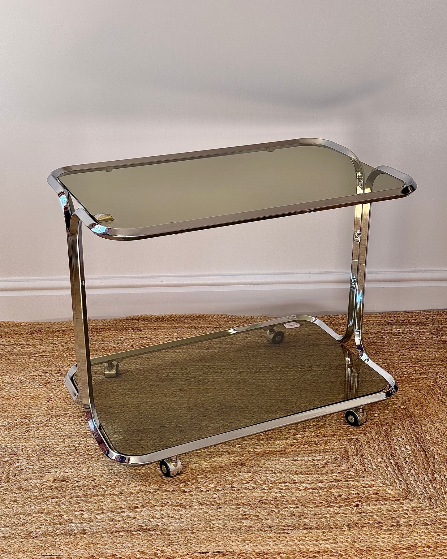 Italian Chrome & Smoked Glass Bar Cart by Tricon