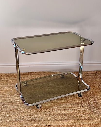 Italian Chrome & Smoked Glass Bar Cart by Tricon
