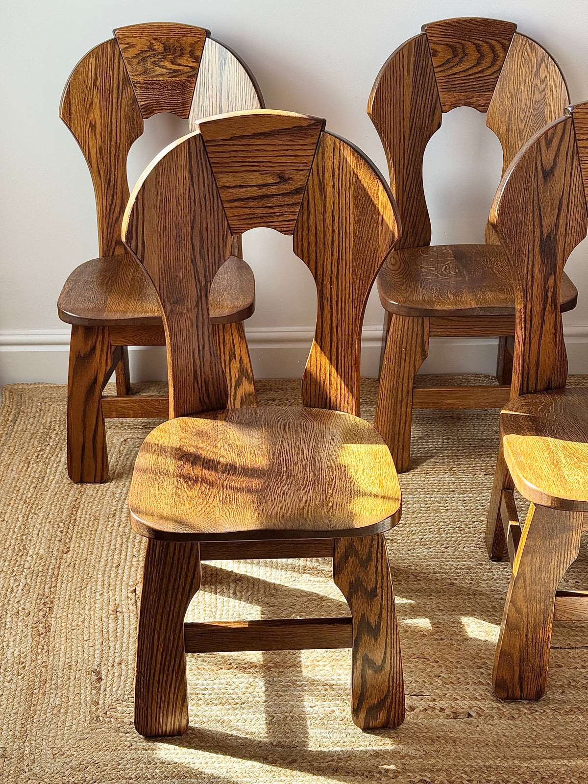 Set of 6 Belgian Oak Dining Chairs, c.1970