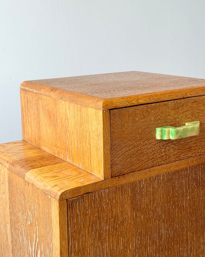 Pair of Art Deco Limed Oak Bedside Tables, c.1930