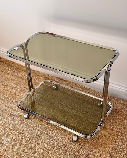 Italian Chrome & Smoked Glass Bar Cart by Tricon