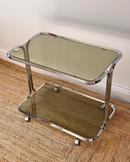 Italian Chrome & Smoked Glass Bar Cart by Tricon
