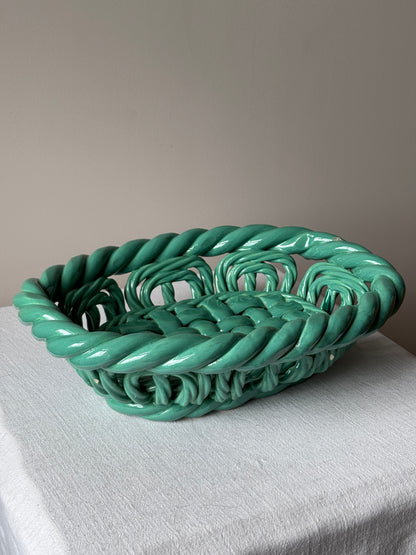 Vallauris Green Glaze Woven Ceramic Bowl