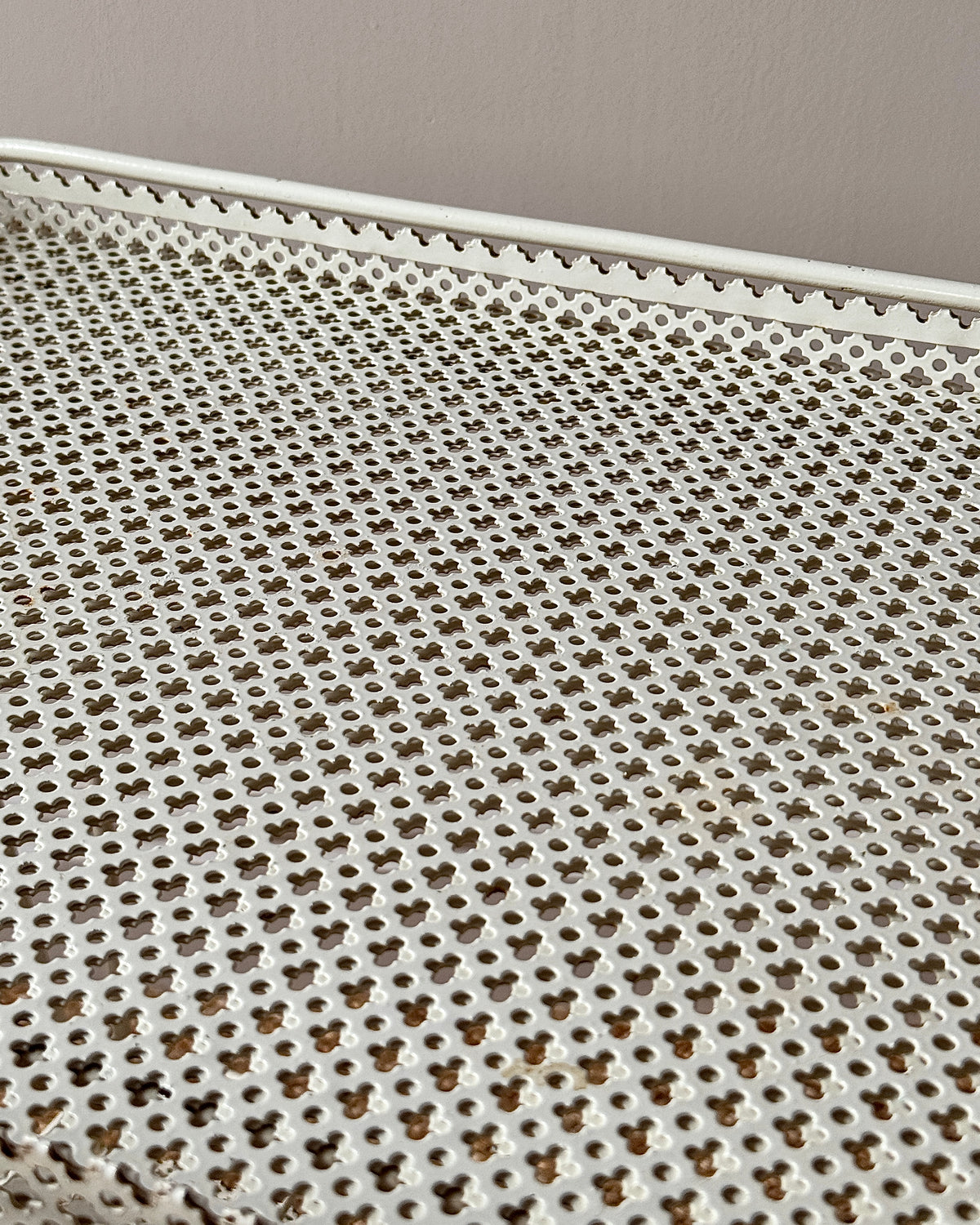 White Perforated Metal Bar Cart, In the Style of Mathieu Matégot