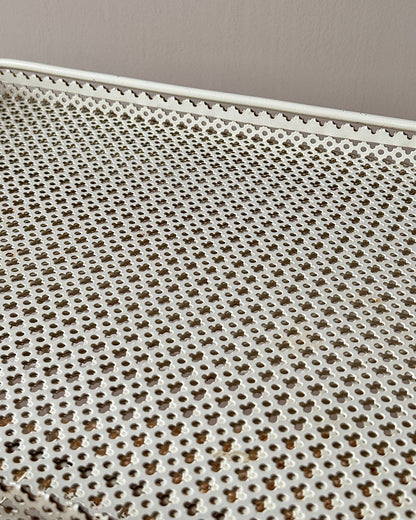 White Perforated Metal Bar Cart, In the Style of Mathieu Matégot