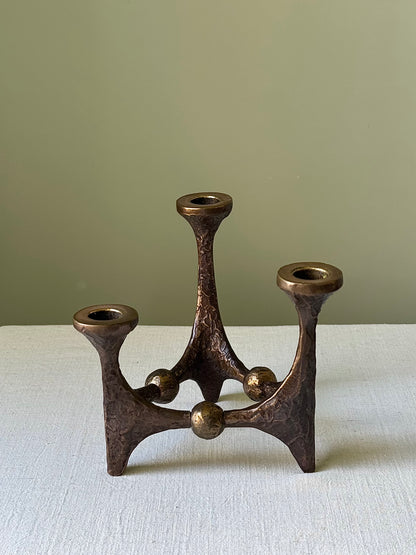 Brutalist Bronze 3 Prong Candleholder