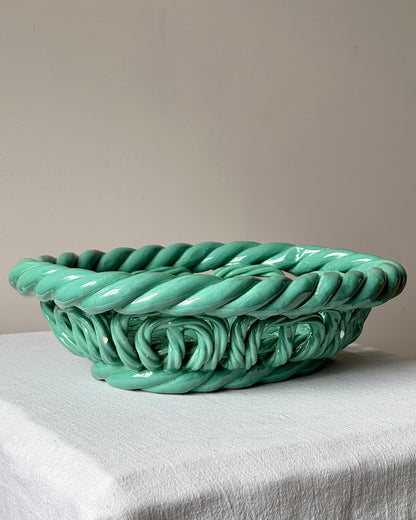 Vallauris Green Glaze Woven Ceramic Bowl